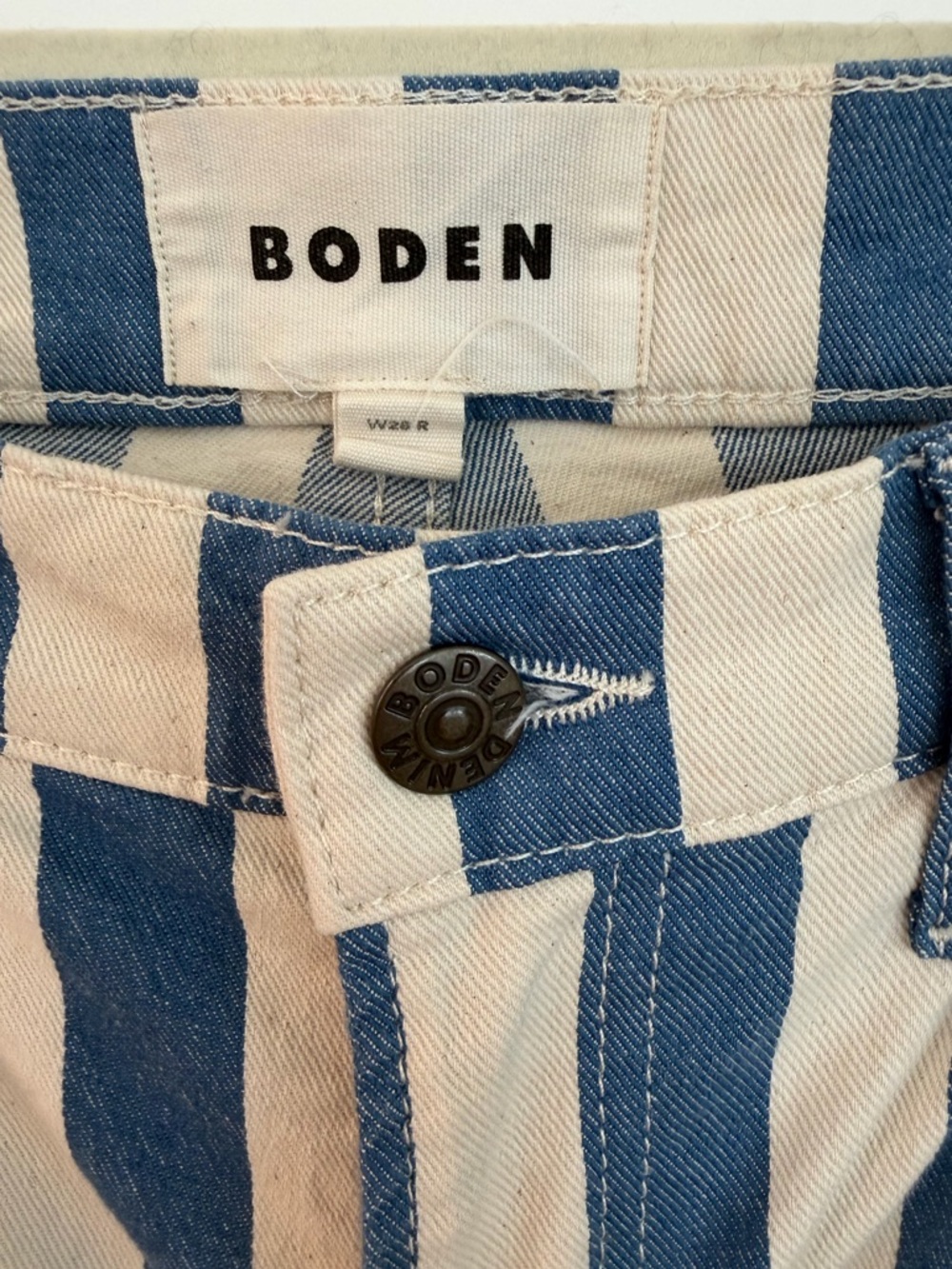 Boden High Rise Striped Straight Leg Jeans Blue and White 28 - Picture 5 of 9